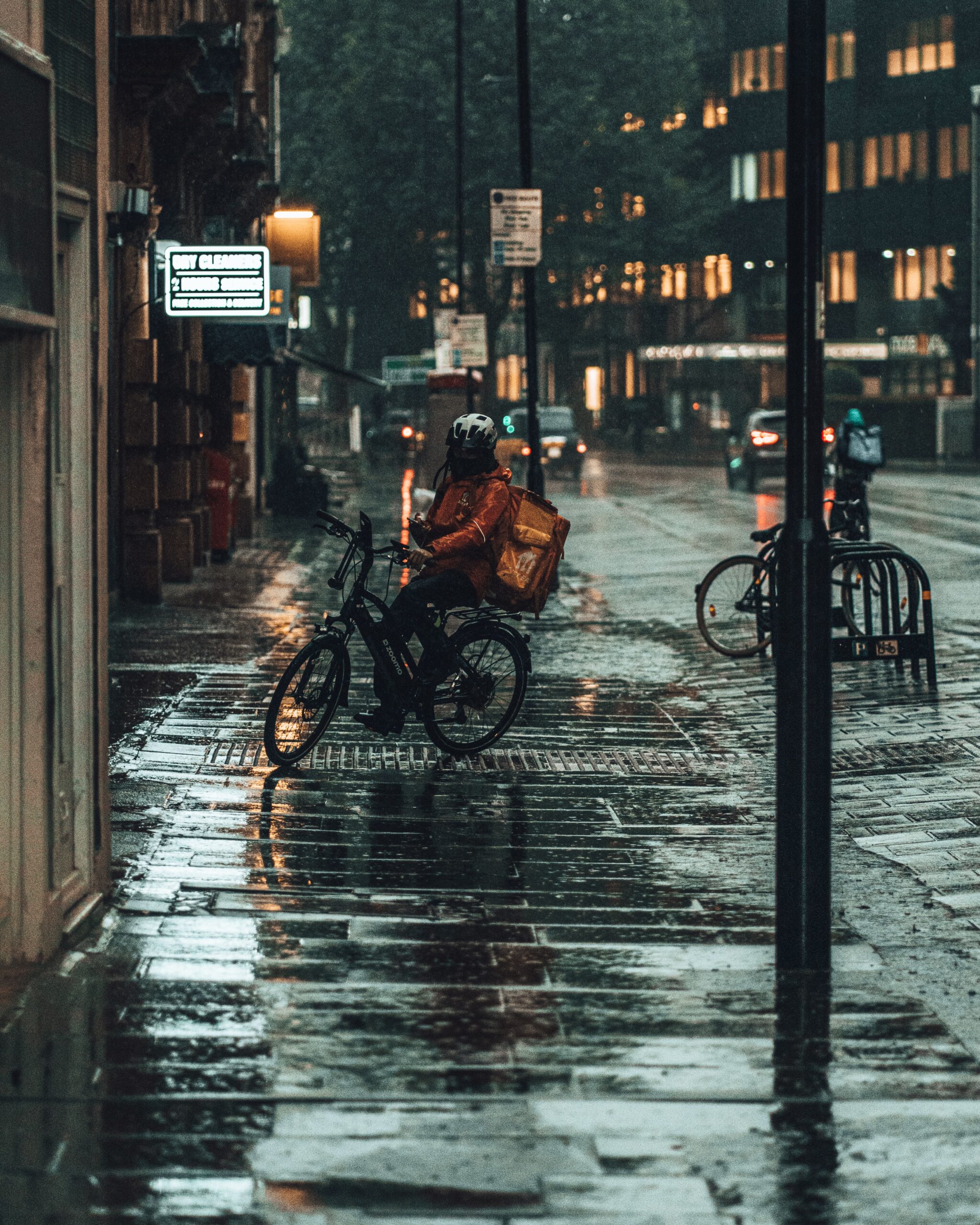 delivery rider in rain